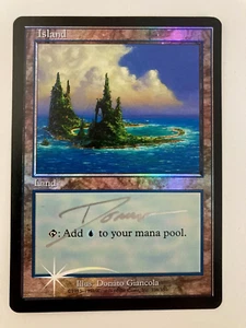 MTG Foil Island, Arena Promo MISPRINT, Missing Urza Saga logo, SIGNED BY ARTIST - Picture 1 of 4