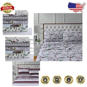 Cozy Winter Wonderland Flannel Sheet Set - California King, 4 Piece Design - Picture 1 of 7