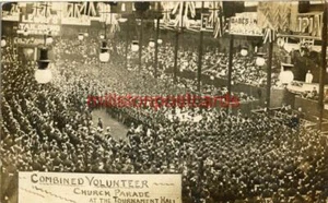 REAL PHOTO POSTCARD OF COMBINED VOLUNTEER CHURCH PARADE, TOURNAMENT HALL, LONDON - Picture 1 of 2