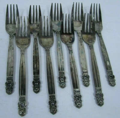 9 Pieces Vintage Olde Copenhagen Godinger Silver Plated Salad Forks - Image 1 of 3