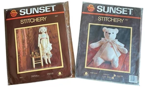 TWO Sunset Stitchery Kits Emily Doll 18" #2867 Sunny Bear 17" #2887 Cloth Dolls - Picture 1 of 9