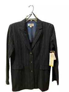 Danny & Nicole Women Blazer Jacket NWT SZ 14 Navy Blue Striped Button Down - Picture 1 of 6