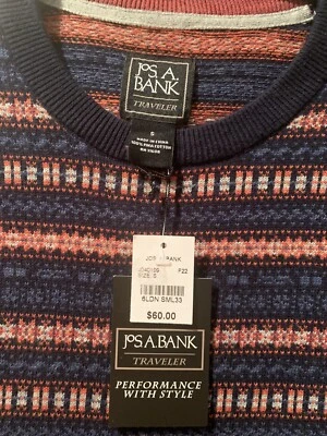 Jos A Bank Traveler Mens Sweater Blue Navy Orange Gray Size S SML Small NWT - Image 1 of 4