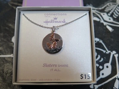 Colar ajustável de aço inoxidável Hallmark Connections "Sisters Share it All" 18" - Imagem 1 de 4