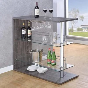 Coaster Prescott Wood 2-Shelf Pub Table with Wine Storage in Gray - Picture 1 of 4