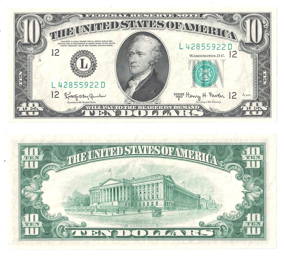 1950-E $10 San Francisco District Federal Reserve Note Fr. 2015-L Unc. #5922 - Image 1 of 1