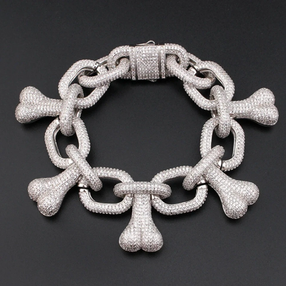 Collar de eslabones cubanos hueso calavera grande helado brillante AAA+ circonitas joyería hip hop Foto 1 de 4