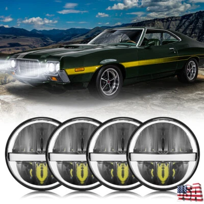DOT 4pcs 105W 5.75'' Halo LED Headlights HIGH/LOW for Ford Gran Torino 1972-1976 - Image 1 of 4