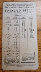 1919 Indian Hill Time Table Card Chicago & North Western Railroad - Bild 1 von 2