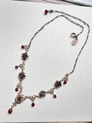 Liz palacios SF Vintage Red Floral Rhinestone Lariat Drop Necklace Glass Beads - Image 1 of 4