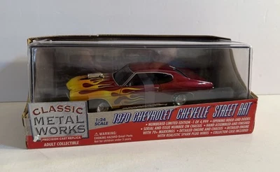 Classic Metal Works 1:24, 1970 Chevy Chevelle Street Rat Car Red w Flames NIB - Image 1 of 4
