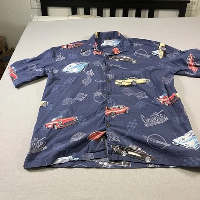 David Carey Shirt Mens 2XL Blue Chevy Corvette Sting Ray Hawaiian Button - Image 1 of 4