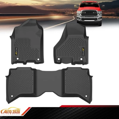 3PCS Front & Rear Floor Mats TPE Fit For 2019-2024 Ram 2500 3500 All Weather - Image 1 of 4