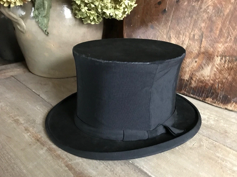 Sombrero de copa plegable de seda negro Stetson, Filadelfia, EE. UU.ca. 1900s o anteriores Foto 1 de 4