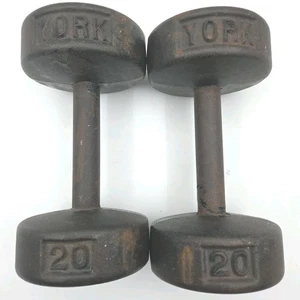 YORK BARBELL Roundhead Vintage DUMBBELLS Pre USA Pair Of 20 LBS - Picture 1 of 4