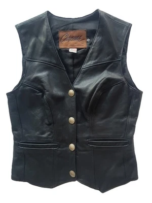 Винтажный Chrome Gear женщин из черной кожи мотоциклиста жилет S США сделано Buffalo кнопки - Изображение 1 из 4