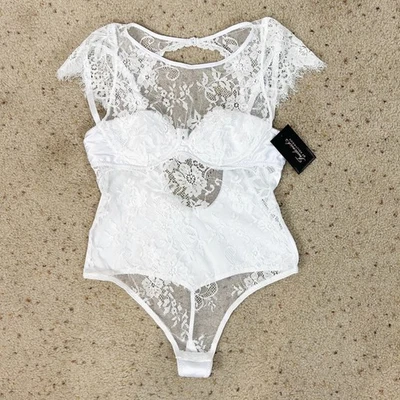 NEW Frederick’s of Hollywood White Lace Lingerie Bodysuit Bridal Sz Small Womens - Image 1 of 4