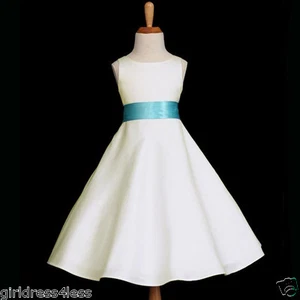 IVORY/AQUA POOL WEDDING BRIDESMAID FLOWER GIRL DRESS 12-18M 2 4 6 8 10 12 14 16 - Picture 1 of 2