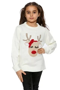  Kids Boys Girls Christmas 3D Pom Pom Bird Reindeer Novelty Pullover Jumper Top - Picture 1 of 13