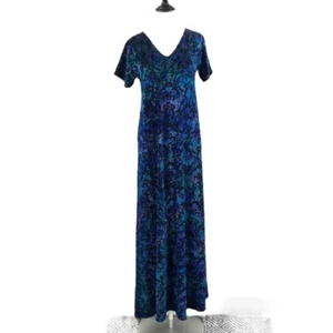 Vintage Maxikleid Damen Medium Large Burnout Samt Blau Lila Pfau Boho - Bild 1 von 13