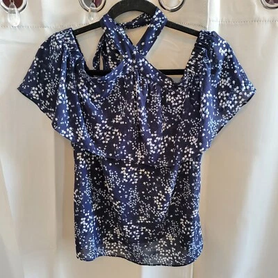 Top Michael Kors Mujer Ditsy Floral Medio Azul Volantes Cuello Atado Hada Boho 16338 Foto 1 de 4