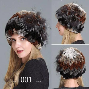 Hecho a mano para mujer Real Rex Piel de Conejo Invierno Mantener Cálido Tejido Sombrero - Imagen 1 de 32