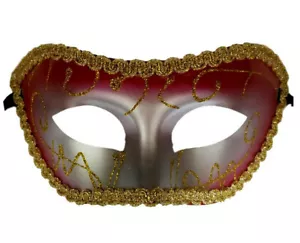 Red Gold Silver Wide Mardi Gras Masquerade Party Value Men Mask - Picture 1 of 3