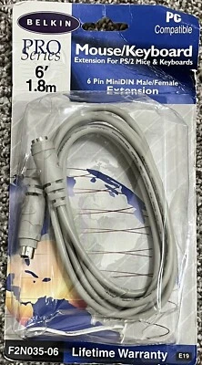 Belkin Pro 6 Ft Mouse Keyboard Extension for PS/2 F2N035-06 6-Pin MiniDIN - Image 1 of 2