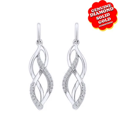 Pendientes colgantes irreprimibles de oro blanco de 14 k con diamantes naturales de 0,16 quilates -IGI- Foto 1 de 4