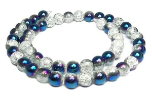 😏Bergkristall gecrackt & halb blau galvanisiert 8 mm Kugeln Perlen Strang 😉 - Picture 1 of 1