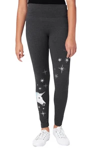 Justice Girls Leggings Gray 10 Full Length Elastic Waistband Unicorn Leg Graphic - Picture 1 of 12