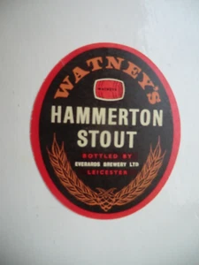 WATNEY HAMMERTON STOUT BOTTLED EVERARDS LEICESTER BREWERY BEER BOTTLE LABEL - Picture 1 of 1