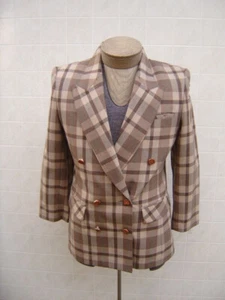 SISTER Damen Woll Zweireiher Erbsenmantel M 8 Struktur Jacke braun hellbraun kariert - Bild 1 von 8