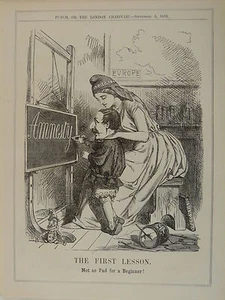 7x10" punch cartoon 1859 THE FIRST LESSON napoleon iii amnesty - Picture 1 of 1