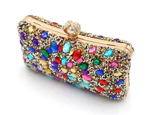 Crystal Box Clutch, Women Rhinestone Purse Handbag, Jeweled Evening Bags Rainbow - Picture 1 of 6