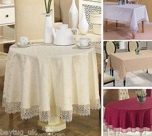 Round or Rectangular Luxury Tablecloths in White, Cream, Burgundy, Beige 7 Sizes - Picture 1 of 23