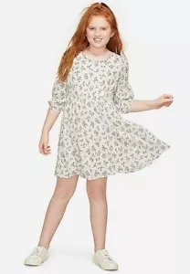 Justice Mädchen Blumen Krawatte Ausschnitt Bauernmädchen Kleid-NEU Neu mit Etikett - Bild 1 von 2