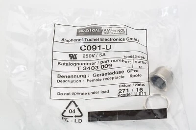 Amphenol 6 Pin Female Circular Din Connector, P/N  -- T 3403 009 - Image 1 of 3
