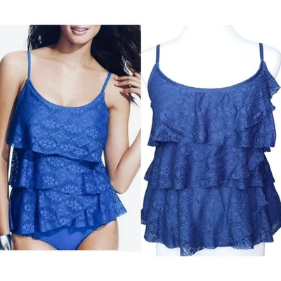 Camiseta Tankini Jones New York Azul Encaje Triple Volantes 12 Femenina Romántica Foto 1 de 4