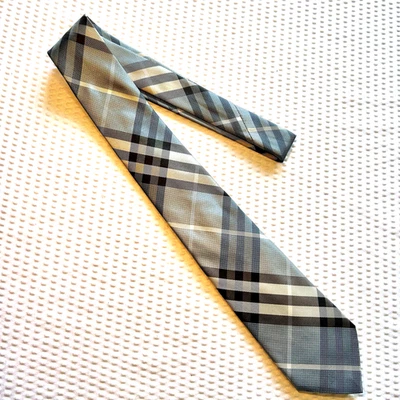Corbata para hombre Burberry London teniente azul/gris a cuadros Nova 100 % seda usada una vez ¡BONITA! Foto 1 de 4