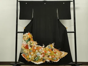 Kimono Japonés Lujoso Negro Tomesodo Bordado Turquesa Agua - Imagen 1 de 10