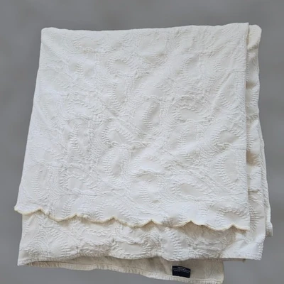 Manta colcha 100 % algodón Matelasse Queen marfil crema bordes festoneados  Foto 1 de 4