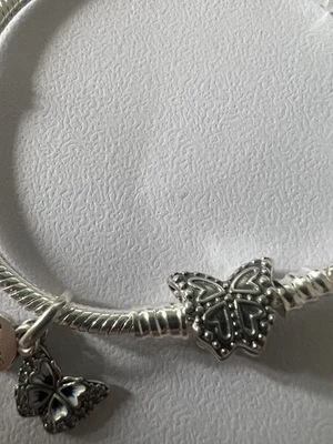 PANDORA S925 ALE Blue Butterfly Dangle Charm and Bracelet RRP £110 - Image 1 of 3