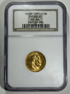 1872 A Germany Prussia 10 Mark GOLD NGC MS66 - Picture 1 of 2