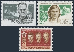 Russia 3646-3648, MNH. Michel 3673-3675. Heroes of the Soviet Union, 1969. - Picture 1 of 1