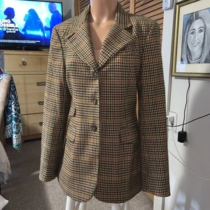 DKNY EQUESTRIAN riding Jacket Size 10 US Houndstooth Brown Rust Green Fox Hunt - Picture 1 of 12