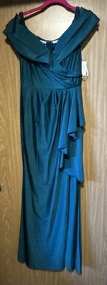 Новый с ярлыком Олег Cassini женщин Sz 6 сине-зеленый собранными в Рюш с открытыми плечами макси платье - Изображение 1 из 4