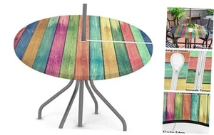 Outdoor Tablecloth Color Board Round Fitted Table Cover with Zipper and  - Picture 1 of 8