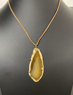 Collar Colgante Rebanada Ágata Natural Piedra Pulida Geoda Marrones Neutro Foto 1 de 4