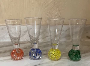 4 Vintage 4 1/2” Shot Glass Confetti Art Bubble Ball Bottom Base Colored - Picture 1 of 6